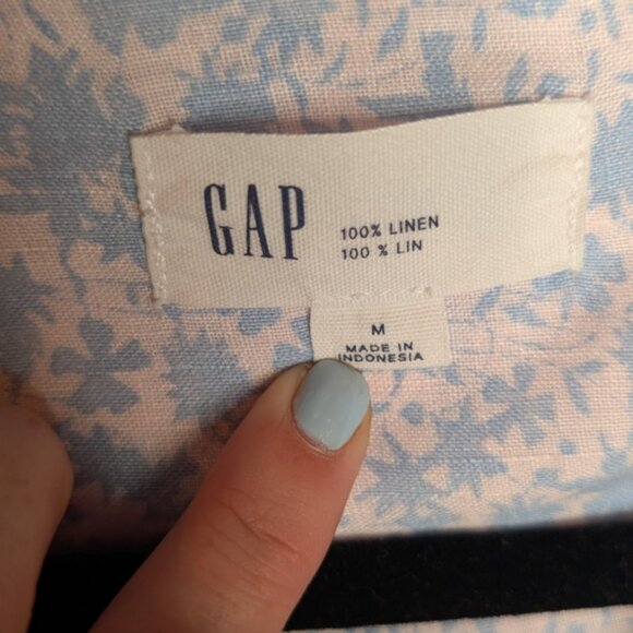GAP Light Blue and White Floral Linen Blouse - Picture 3 of 5